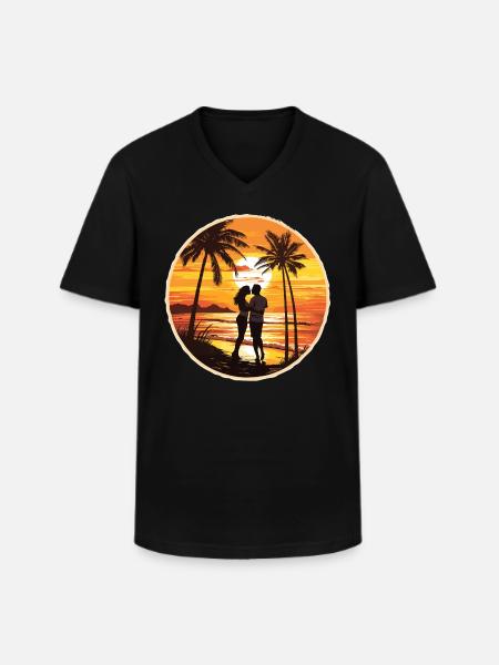 Beach, Island, Sea, Sunset - Men's V-Neck T-Shirt - black