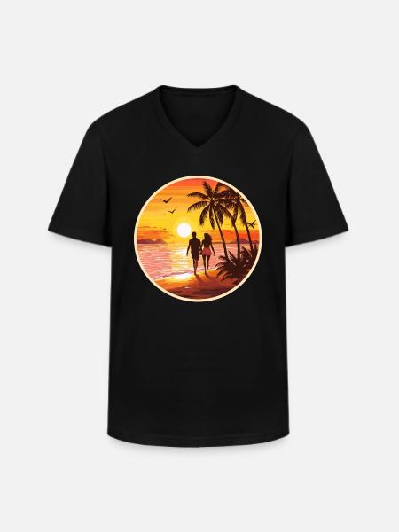 Sunset Beach Romantic Couple - Men's V-Neck T-Shirt - black