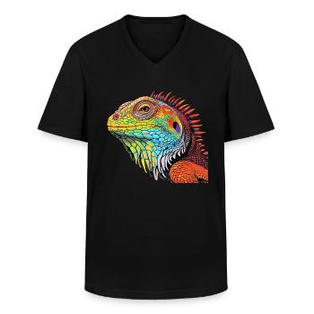 Iguanische Lebendige Farben - Farbenfrohe - Männer-T-Shirt mit V-Ausschnitt - Schwarz - Vorne - AI Model Male 178 dark (178cm)