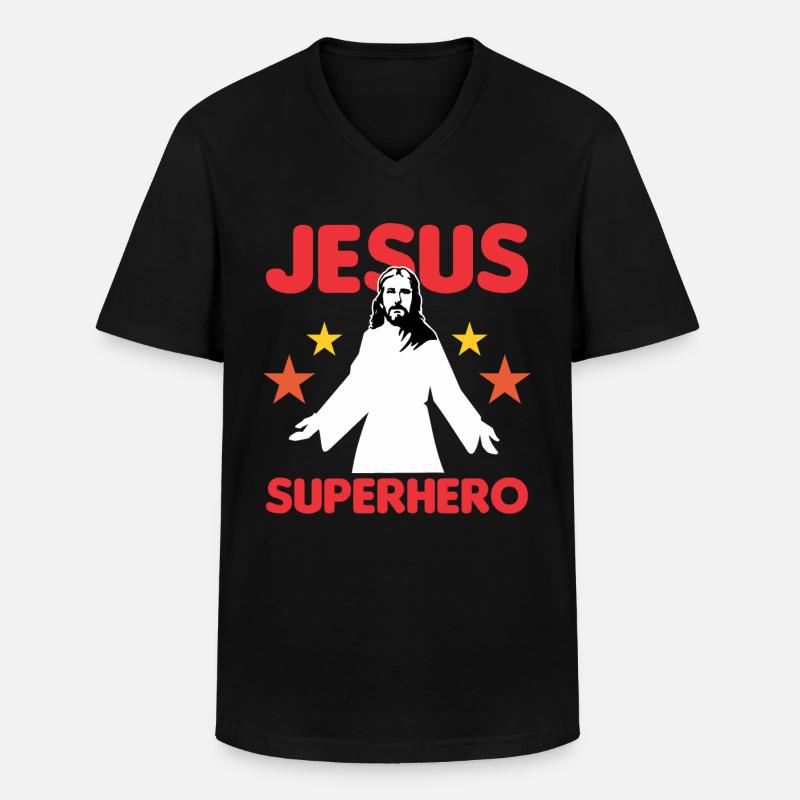 Jesus Superheld - Männer-T-Shirt mit V-Ausschnitt - Schwarz