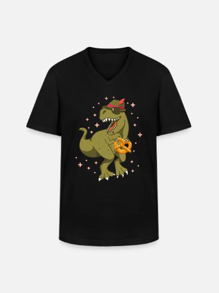 Pretzels Dinosaurs Bavarian - Men's V-Neck T-Shirt - black
