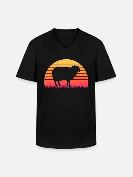 Retro Sunset Sheep T-Shirt Sheep - Men's V-Neck T-Shirt - black