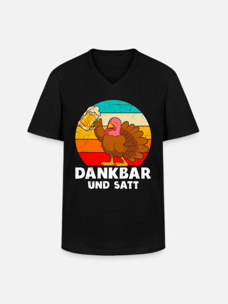 Dankbar und Satt Biertrinker Truthahn - Männer-T-Shirt mit V-Ausschnitt - Schwarz