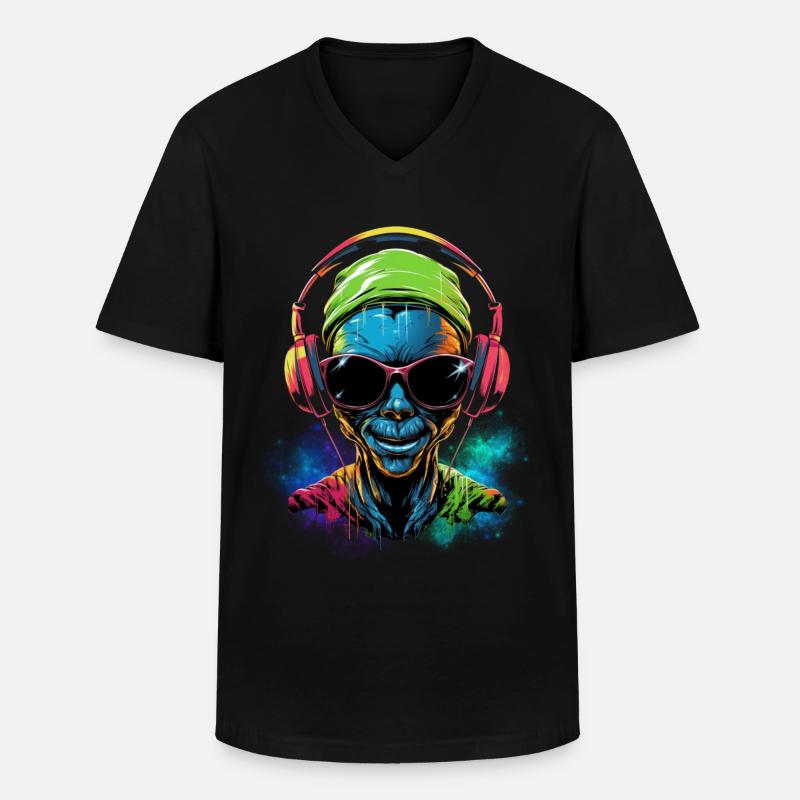 Alien Rave - Männer-T-Shirt mit V-Ausschnitt - Schwarz