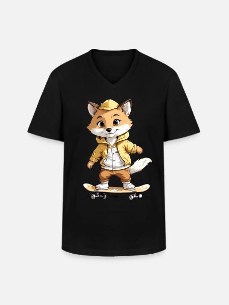 Fox Rides Skateboard Skater - Men's V-Neck T-Shirt - black