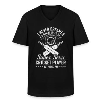 Jeu de cricket - Super Sexy Cricket Playe - T-shirt col V Homme - noir - Devant - AI Model Male 178 dark (178cm)