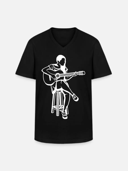 Guitar Girl Drawing - Men's V-Neck T-Shirt - black