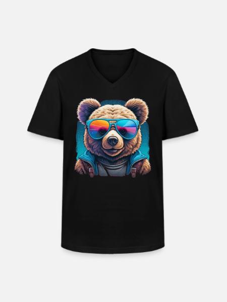 Cooler Teddy - Männer-T-Shirt mit V-Ausschnitt - Schwarz