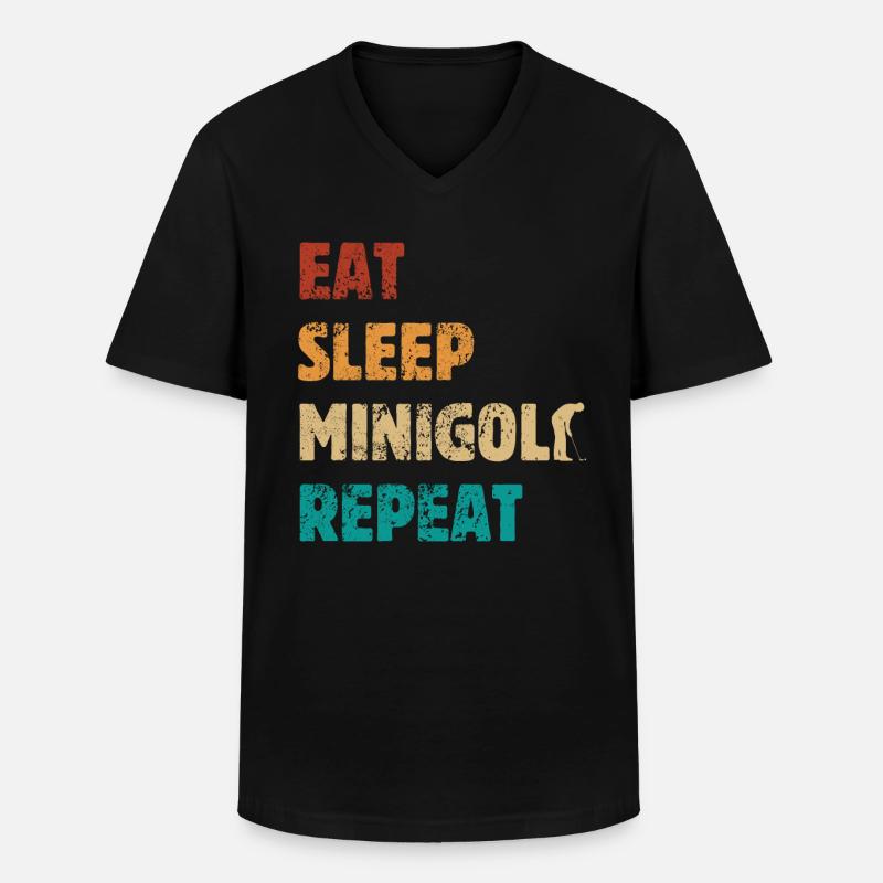 Eat Sleep Minigolf Repeat - Spruch - Männer-T-Shirt mit V-Ausschnitt - Schwarz