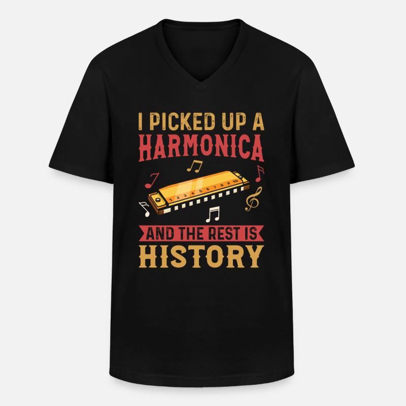 Harmonica Player - Harmonica Instrument Harmonica - Männer-T-Shirt mit V-Ausschnitt - Schwarz