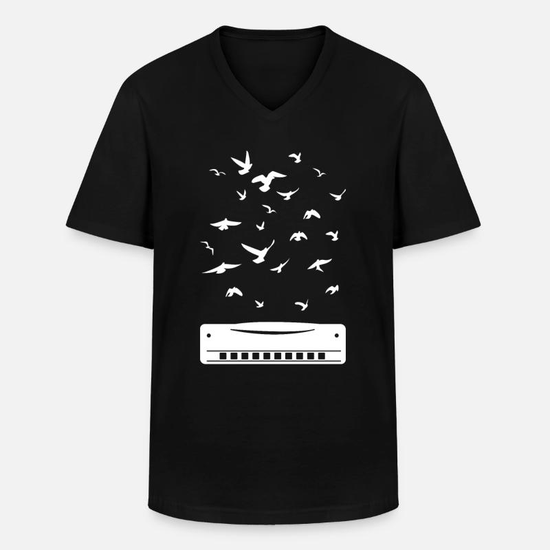 Playing Harmonica Player Harmonica Instrument - Männer-T-Shirt mit V-Ausschnitt - Schwarz