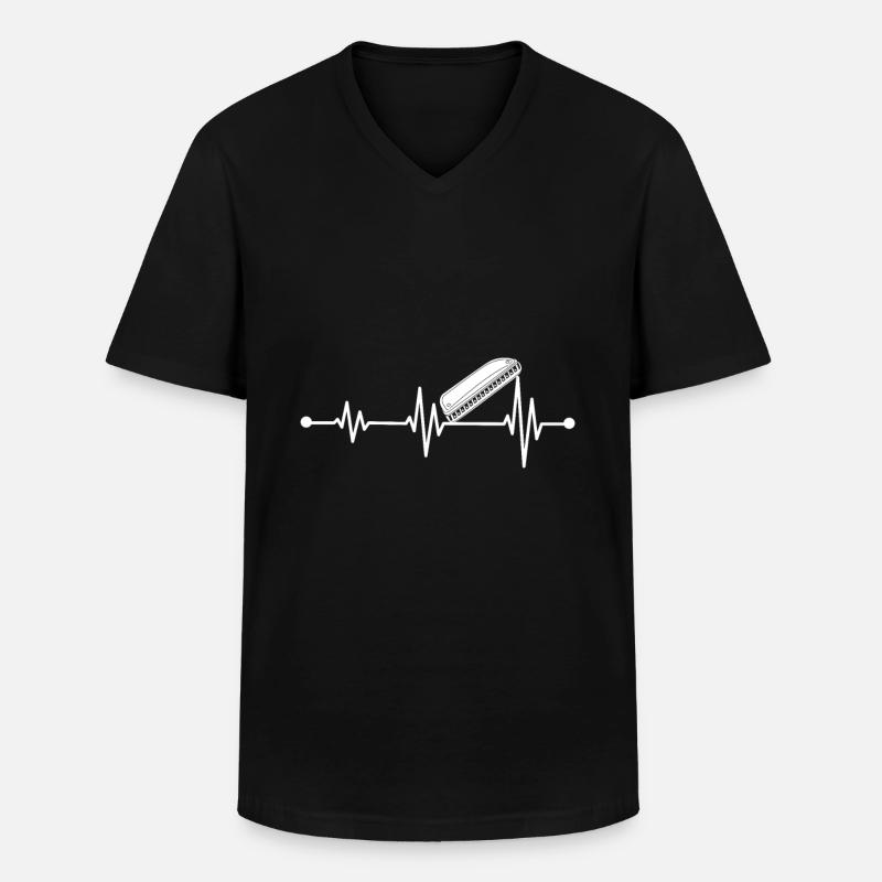 Harmonica Player Harmonica Heartbeat - Männer-T-Shirt mit V-Ausschnitt - Schwarz