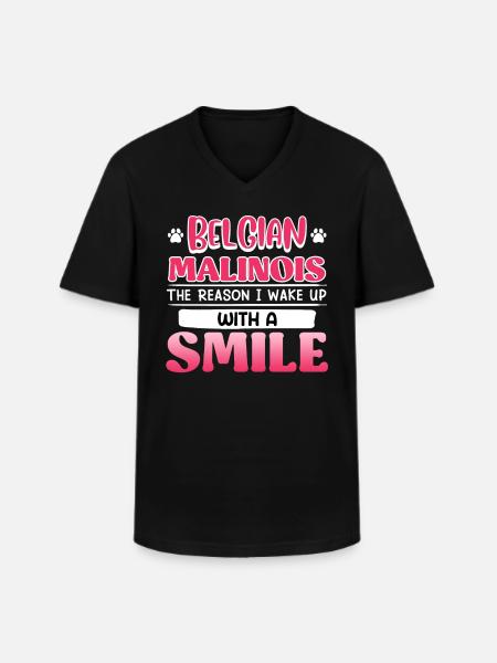 BELGISCHE HERDERSHOND IK WORD WAKKER MET EEN GLIMLACH - Klassiek mannen T-shirt met V-hals - zwart