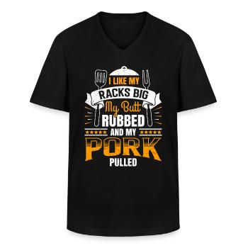 Grillmeister Like my Racks Porc frotté aux gros fesses - T-shirt col V Homme - noir - Devant - AI Model Male 178 dark (178cm)