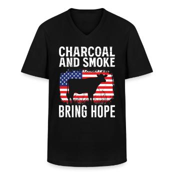 Grill USA Trækul og røg bringer håb - Klassisk herre T-shirt med V-udskæring - sort - Foran - AI Model Male 178 dark (178cm)