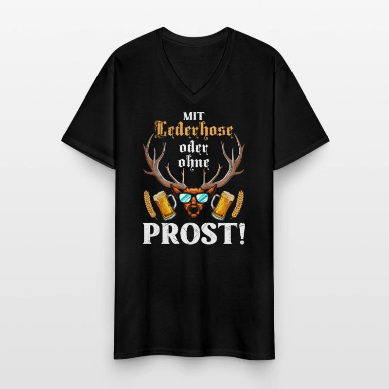 Mit oder ohne Lederhose Prost! Biertrinker Männer-T-Shirt mit V-Ausschnitt