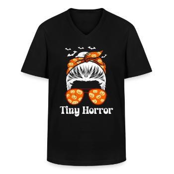 Déguisement Halloween Enfants LITTLE SCARE Drôle - T-shirt col V Homme - noir - Devant - AI Model Male 178 dark (178cm)