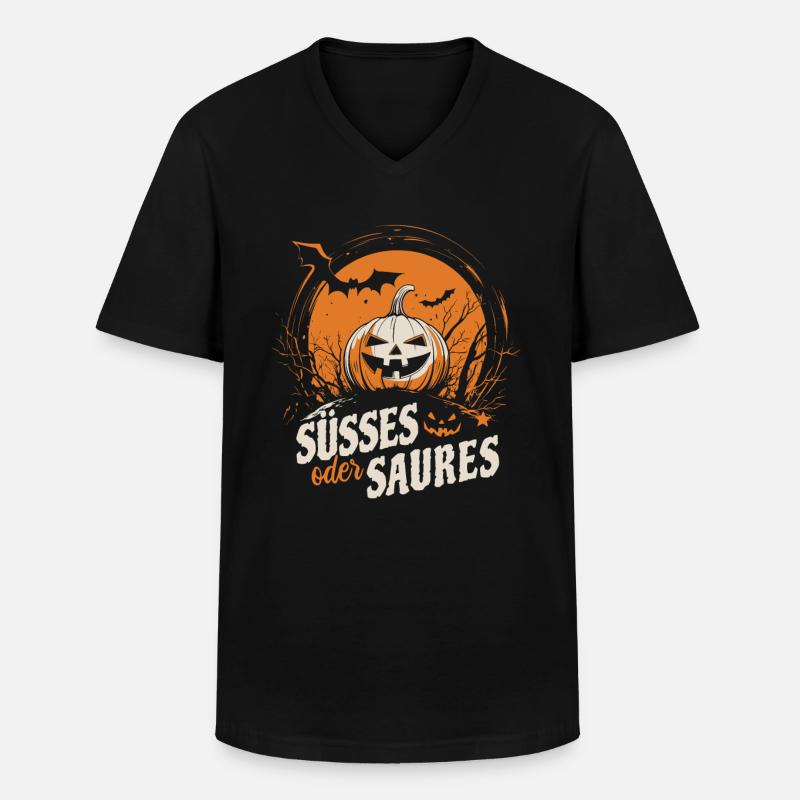 Halloween Kürbis - Süßes oder Saures - Männer-T-Shirt mit V-Ausschnitt - Schwarz
