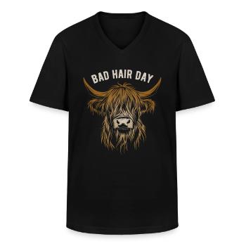Hochland Rind Bad Hair Day - Lustiger Spruch - Männer-T-Shirt mit V-Ausschnitt - Schwarz - Vorne - AI Model Male 178 dark (178cm)