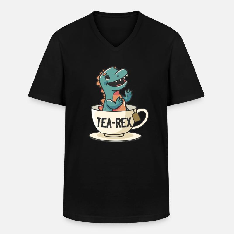 Funny Dinosaur Tea-Rex Dinosaur - Männer-T-Shirt mit V-Ausschnitt - Schwarz