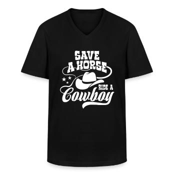 Save A Horse, Ride A Cowboy - Spruch - Männer-T-Shirt mit V-Ausschnitt - Schwarz - Vorne - AI Model Male 178 dark (178cm)