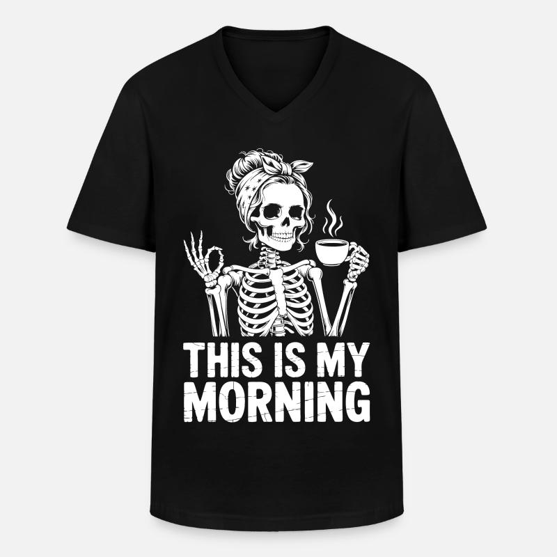 Skelett Kaffee Morgengruß - Männer-T-Shirt mit V-Ausschnitt - Schwarz