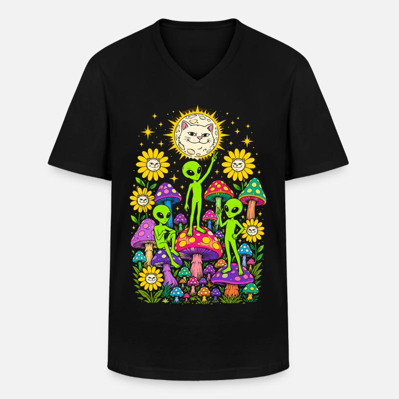 Außerirdische und Regenbogenpilze - Männer-T-Shirt mit V-Ausschnitt - Schwarz