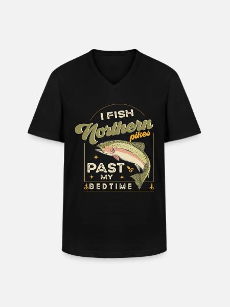 fishing, pike, northern, - Männer-T-Shirt mit V-Ausschnitt - Schwarz