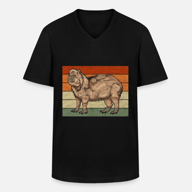 Retro Capybara - Männer-T-Shirt mit V-Ausschnitt - Schwarz