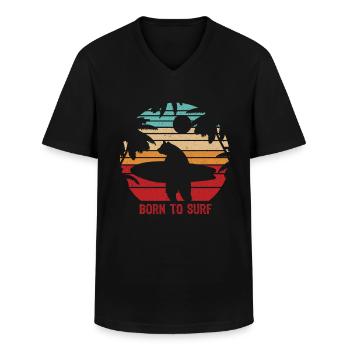 Retro Vintage lustige Surfen Bär Shirt Surfer Gesc - Männer-T-Shirt mit V-Ausschnitt - Schwarz - Vorne - AI Model Male 178 dark (178cm)