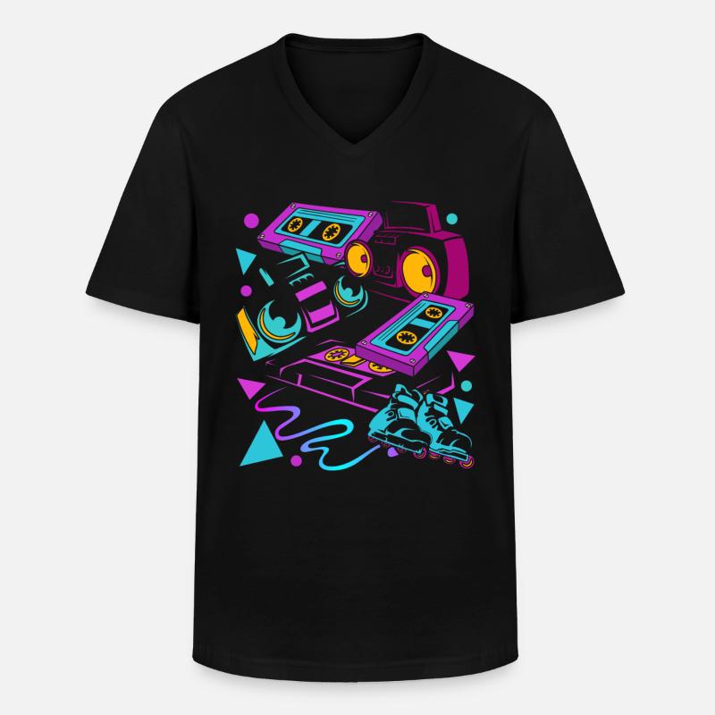 Kassette - Männer-T-Shirt mit V-Ausschnitt - Schwarz