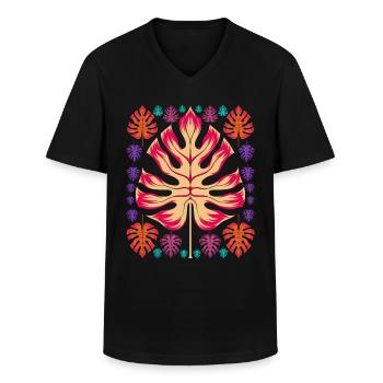 Cadeau Monstera Deliciosa Feuilles Monstera - T-shirt col V Homme - noir - Devant - AI Model Male 178 dark (178cm)