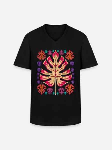 Monstera - Men's V-Neck T-Shirt - black