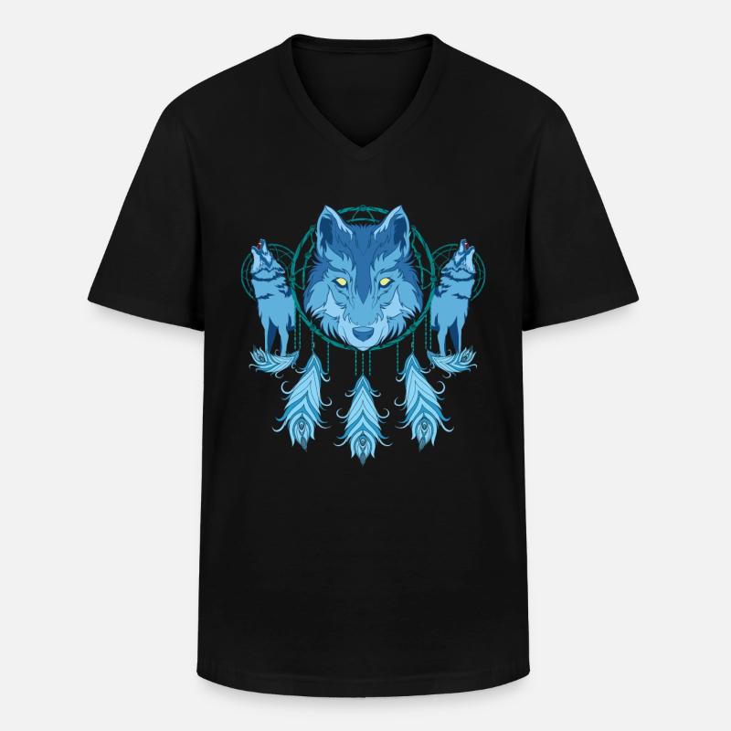 Wolf Traumfänger - Männer-T-Shirt mit V-Ausschnitt - Schwarz