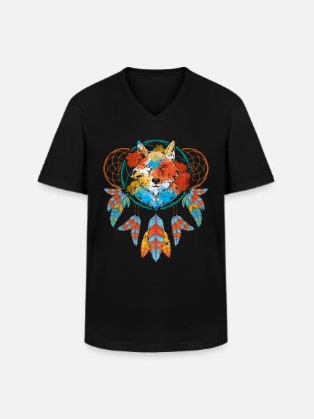 Dream Catcher Wolf - Men's V-Neck T-Shirt - black