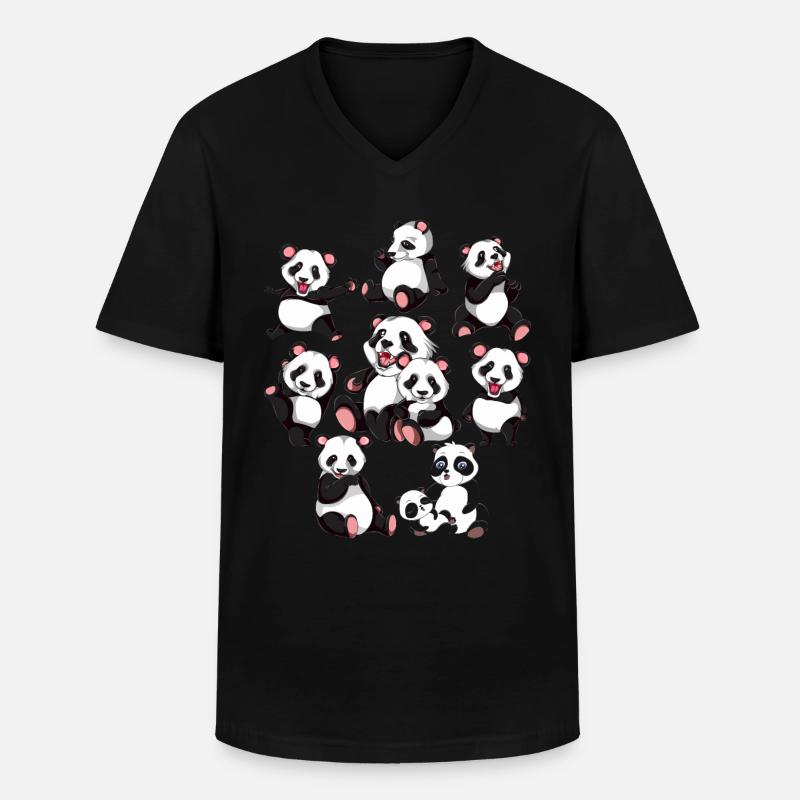 Pandabär - Männer-T-Shirt mit V-Ausschnitt - Schwarz