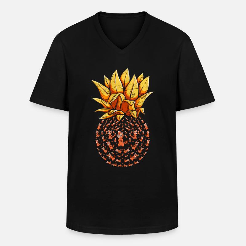 Roter Panda Ananas - Männer-T-Shirt mit V-Ausschnitt - Schwarz