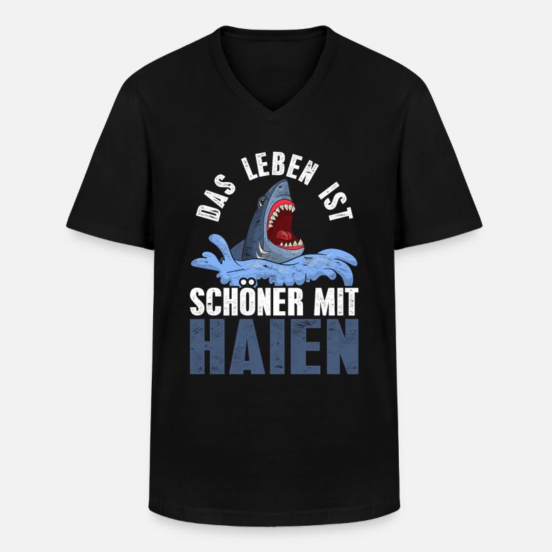 Hai - Männer-T-Shirt mit V-Ausschnitt - Schwarz