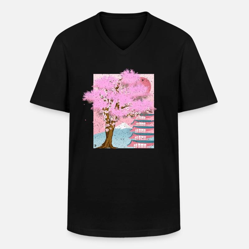 Japan Ästhetik Sakura Baum Geschenk Kirschblüte - Männer-T-Shirt mit V-Ausschnitt - Schwarz