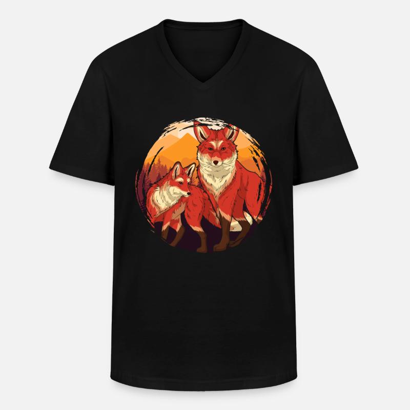 Fuchs - Männer-T-Shirt mit V-Ausschnitt - Schwarz