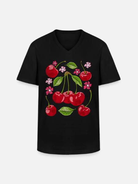 Cherry Blossoms Summer Frukt Gave Sakura Cherry - Klassisk T-skjorte med V-hals for menn - svart