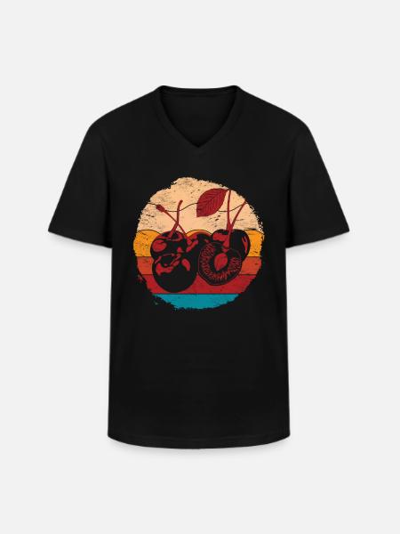 Cerise rétro - T-shirt col V Homme - noir