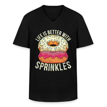 La vie est meilleure avec des pincées Funny Donuts - T-shirt col V Homme - noir - Devant - AI Model Male 178 dark (178cm)