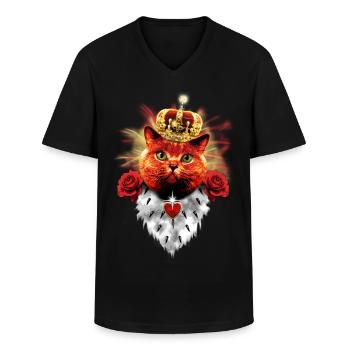 Red Roses Cat King - red cat with crown - Men's V-Neck T-Shirt - black - Front - AI Model Male 178 dark (178cm)