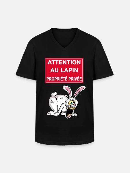 Attention au lapin blanc - T-shirt col V Homme - noir
