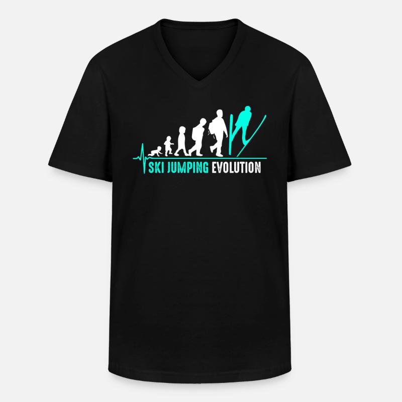 Skispringen Evolution Geburt - Männer-T-Shirt mit V-Ausschnitt - Schwarz