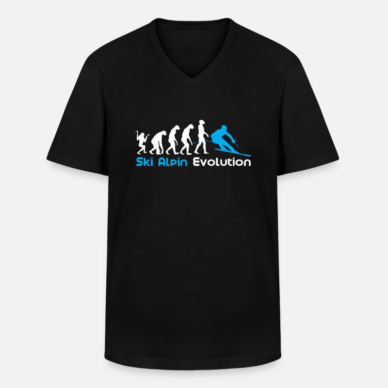 Ski Alpin Evolution - Männer-T-Shirt mit V-Ausschnitt - Schwarz