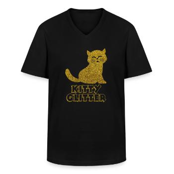Paillettes chat doré scintillant chat paillettes - T-shirt col V Homme - noir - Devant - AI Model Male 178 dark (178cm)
