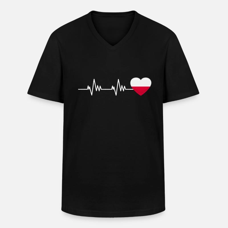 Drapeau drapeau coeur Pologne - T-shirt col V Homme - noir