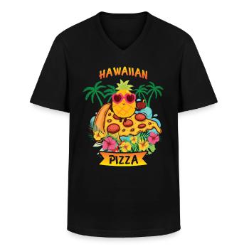Pizza ananas Pizza hawaïenne ananas sur pizza - T-shirt col V Homme - noir - Devant - AI Model Male 178 dark (178cm)